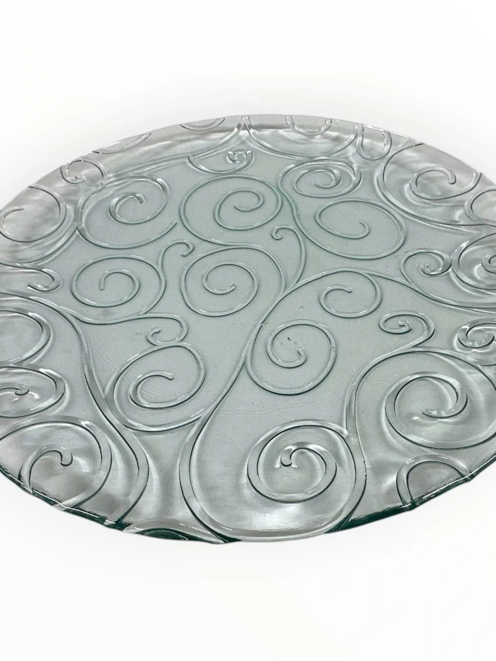 Pier 1 P1C15 Glass Dinner Plates 11” Set of 6 Gray Scroll Discontinued